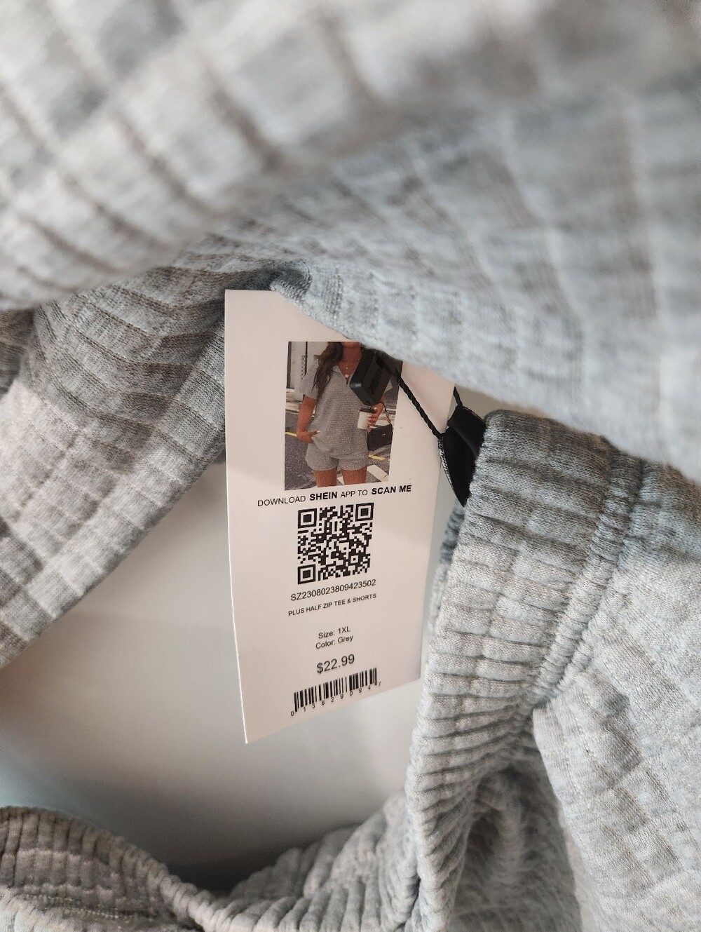 Heather Gray Quilted Short Sleeve 1/2 Zip Collar Loungewear Set - Picture 2 of 4